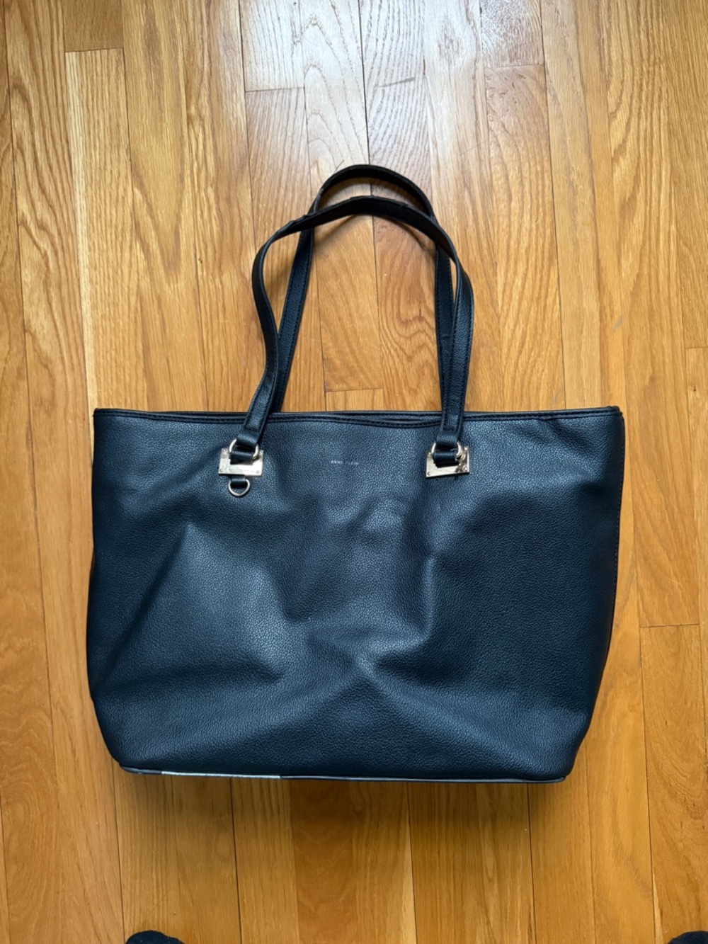 Anne Klein Black Pebbled Leather Tote with Double Straps